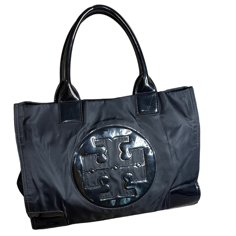 Tory Burch Black Ella Nylon Tote with Patent Leather